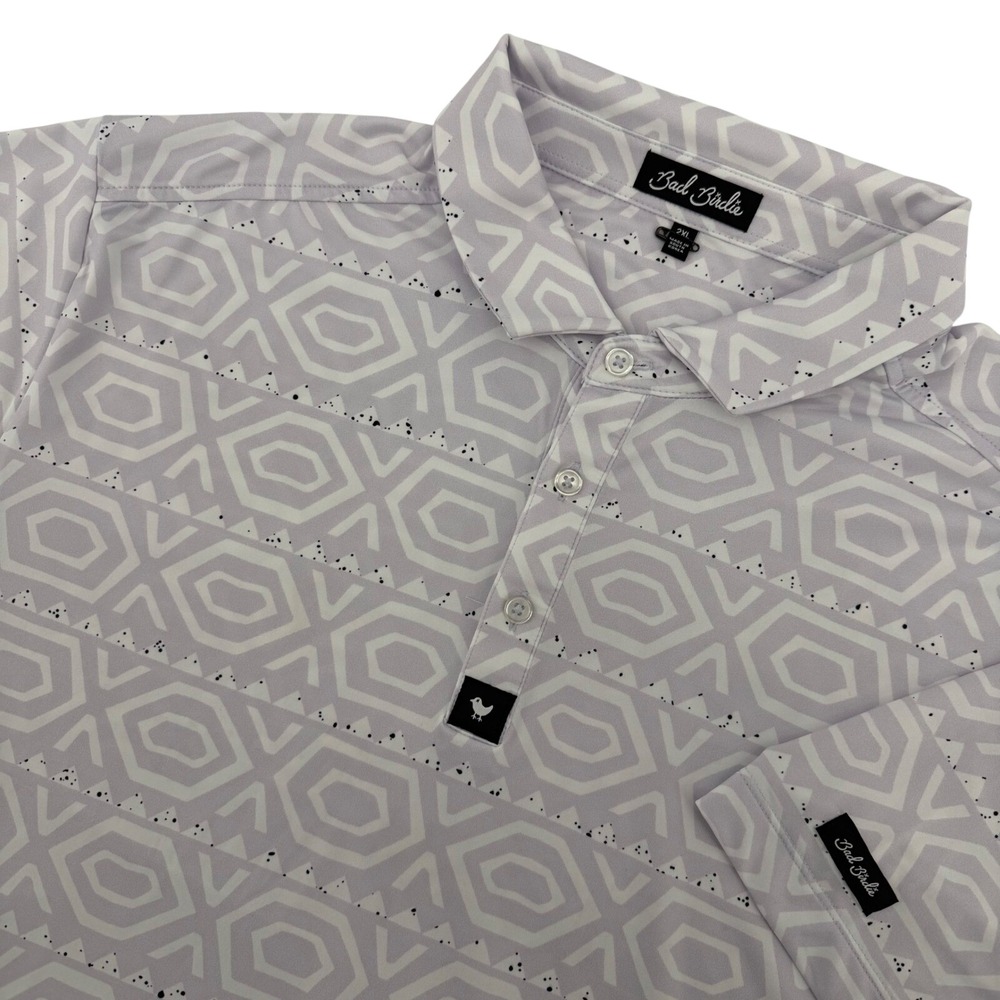 Bad Birdie Golf Polo Mens 2XL Lavender Geometric Short Sleeve Performance‎ Shirt